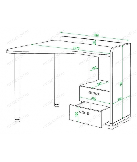 Стол письменный Домино нельсон СКМ-55 белый жемчуг/нельсон/хром