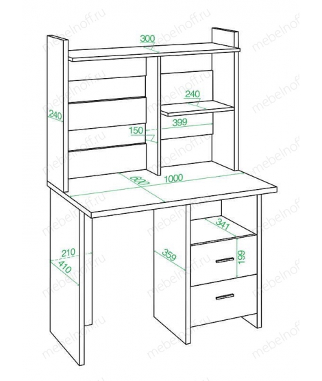 Стол компьютерный Домино Лайт СКЛ-Прям100+НКЛ-100 белый/нельсон