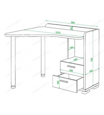 Стол письменный Домино нельсон СКМ-55 белый жемчуг/нельсон/хром