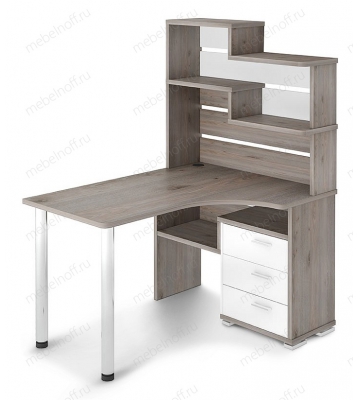 Стол компьютерный Домино СР-132 белый жемчуг/нельсон/хром