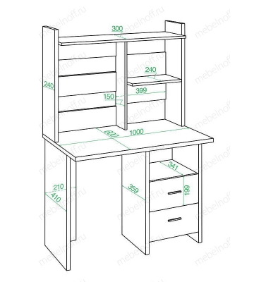 Стол компьютерный Домино Лайт СКЛ-Прям100+НКЛ-100 белый/нельсон